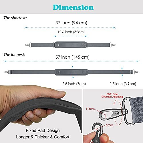 Bag Shoulder Strap, Padded Adjustable Shoulder Strap Replacement 57“ Dark Gray