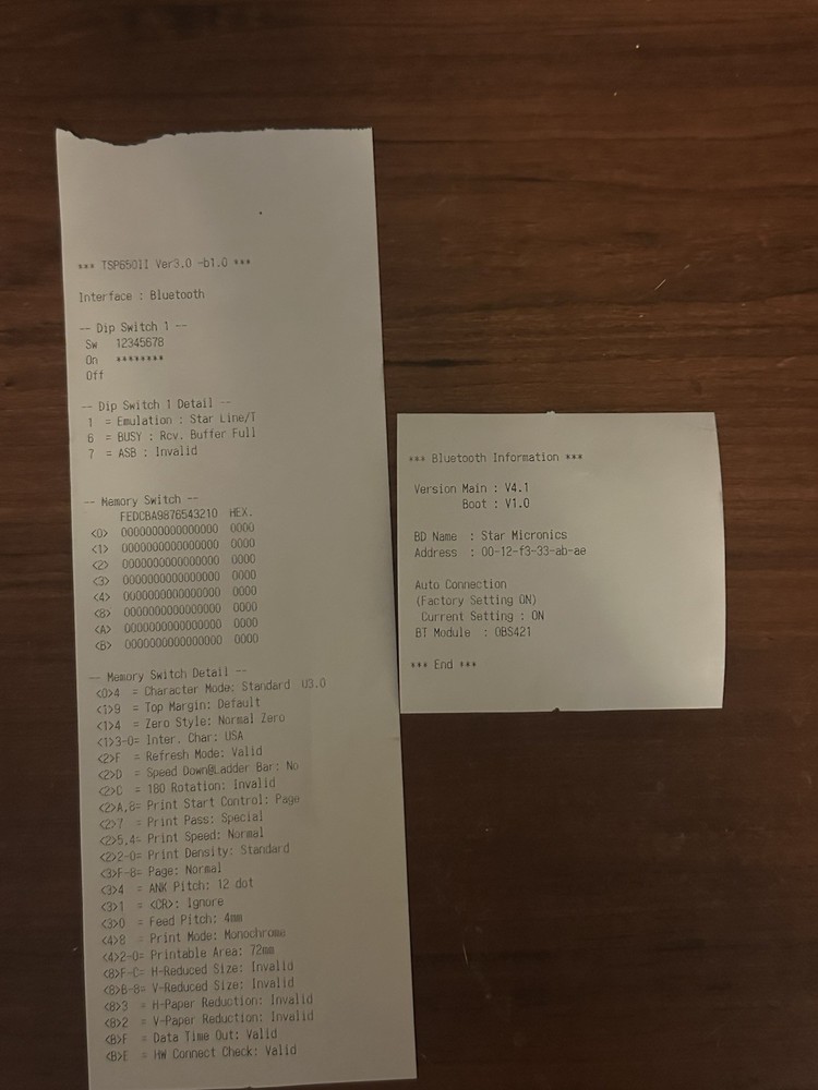 Star Micronics TSP650II 654IIBI2 Bluetooth Printer Uber Eats DoorDash