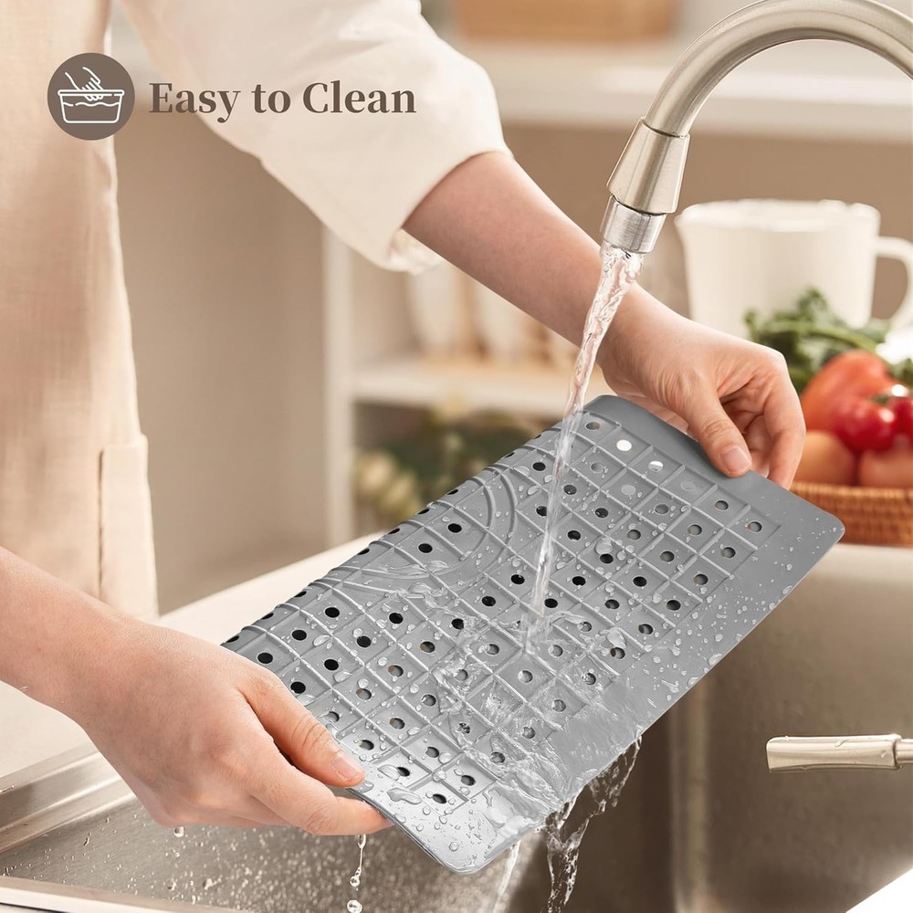 Kitchen Sink Mat, 12" x 10" Rectangular Sink Protector Pad, Fast-Draining Gri...