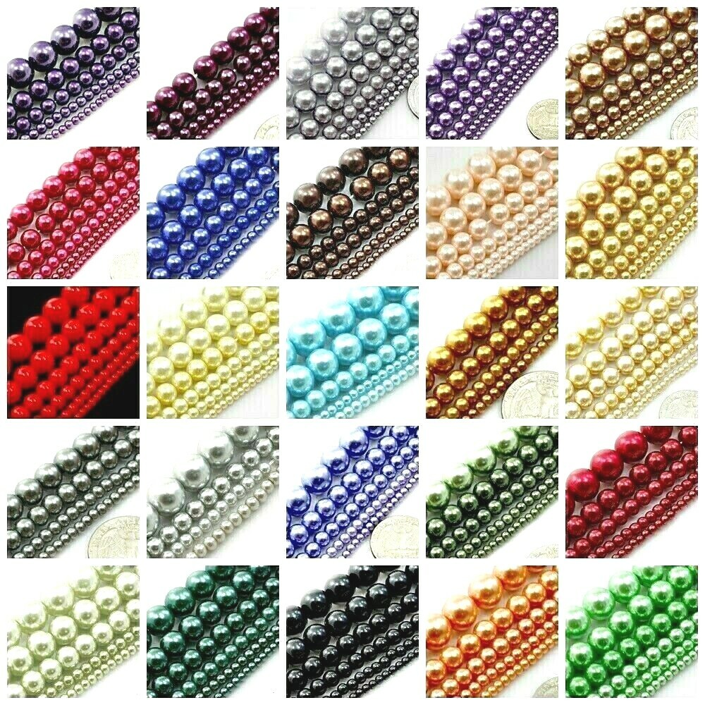 High Quality Glass Pearl Round Spacer Loose Beads 3mm 4mm 6mm 8mm 10mm 12mm 15"