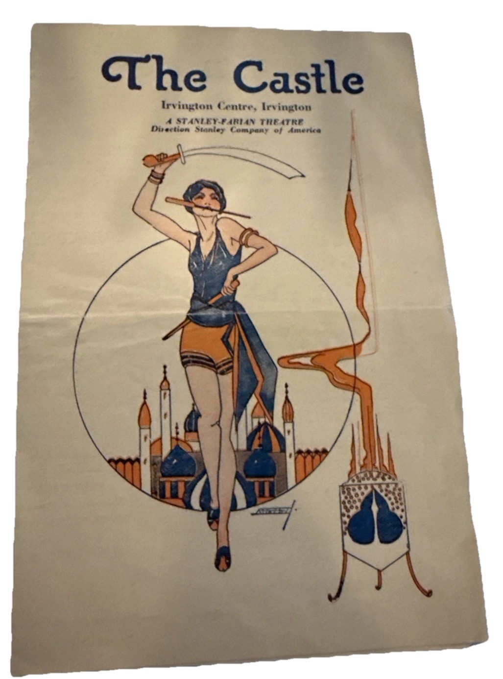 vintage promotional poster for "The Castle" theatre in Irvington, 1928