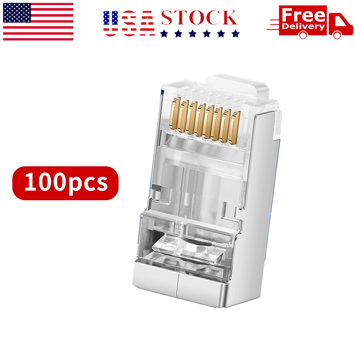 100pcs CAT6 / CAT6E Shielded RJ45 Pass Through Modular Plug Cable Connector 8P8C