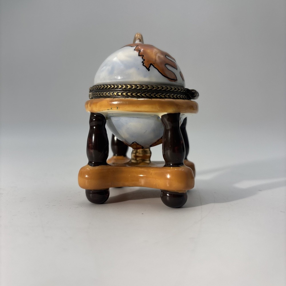 Vintage world globe map hinged trinket box w/ mini telescope inside