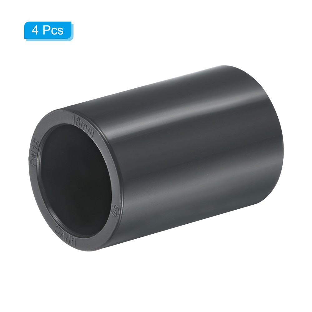 UPVC Pipe Fitting 18mm 0.71" Socket, 4pcs Straight Joints, Dark Grey