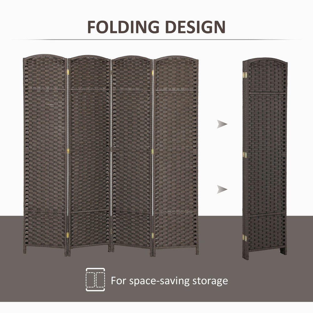 4 Panel Room Divider Freestanding Folding Privacy Screen Brown