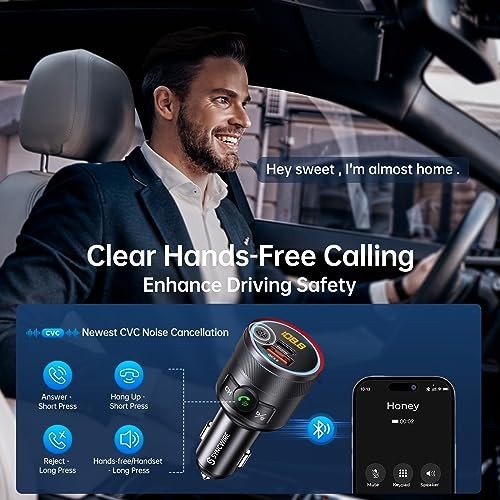 Bluetooth 5.4 FM Transmitter for Car - 38W PD & QC3.0 Dual USB Charger, Hands-Fr