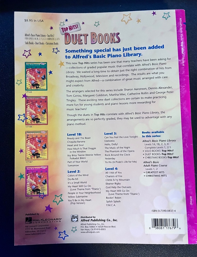 Alfred's Basic Piano Library Top Hits Duet Book Level 4