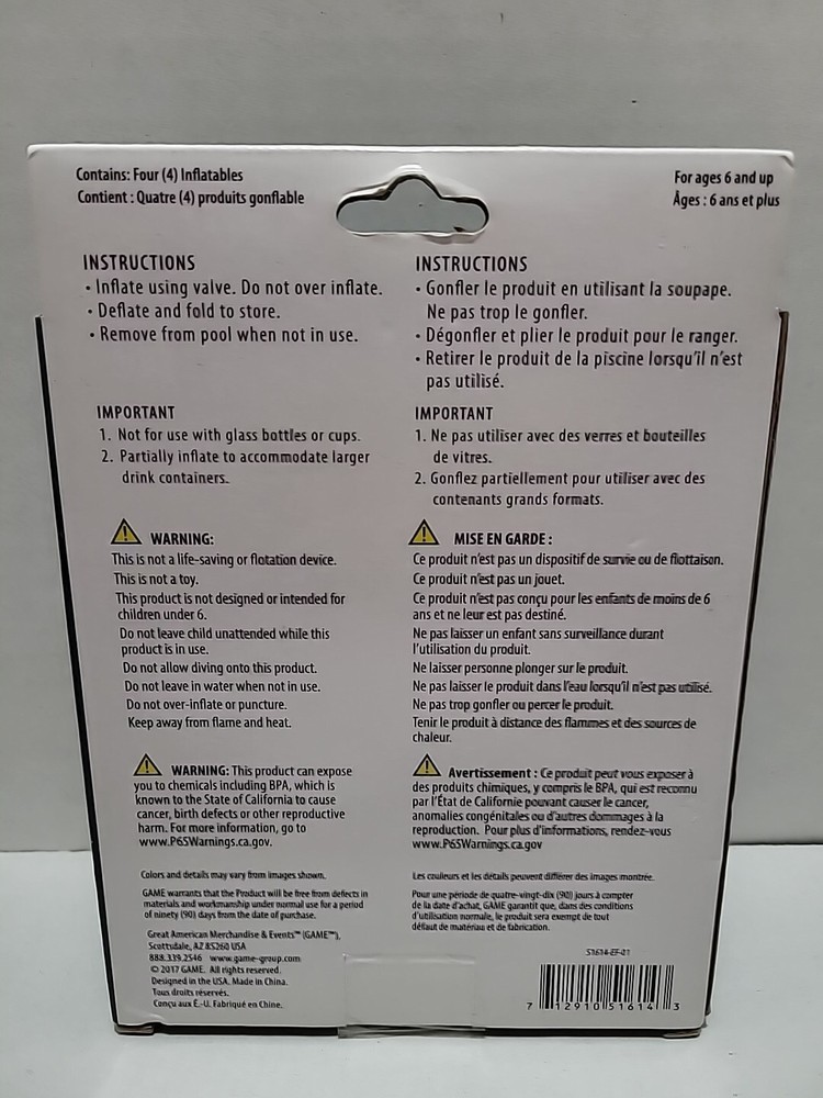 Panda Bear Inflatable Pool Float Cup Holder, 4-pack