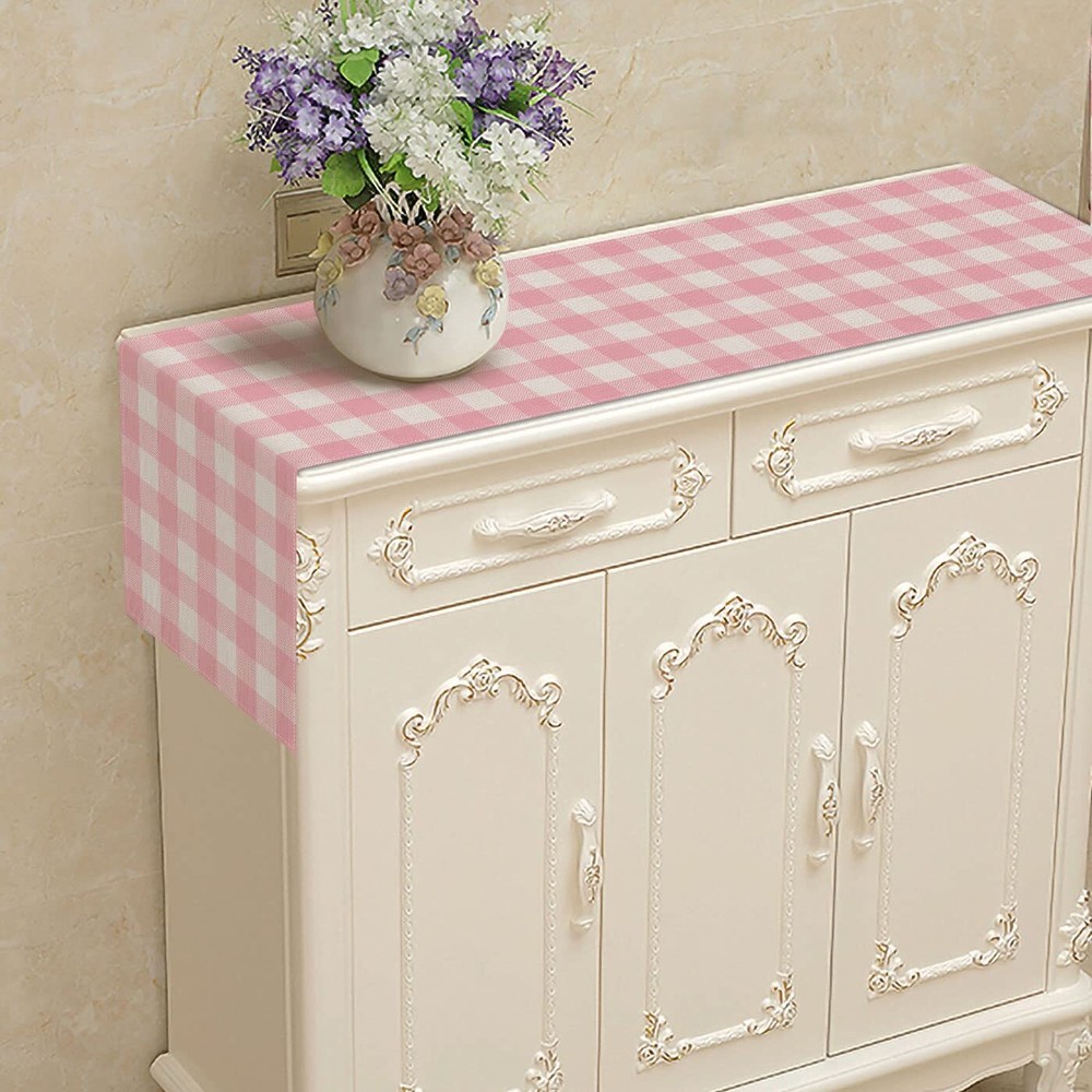 Pink White Buffalo Check Table Runner 13x72" Easter Gingham Party Decor