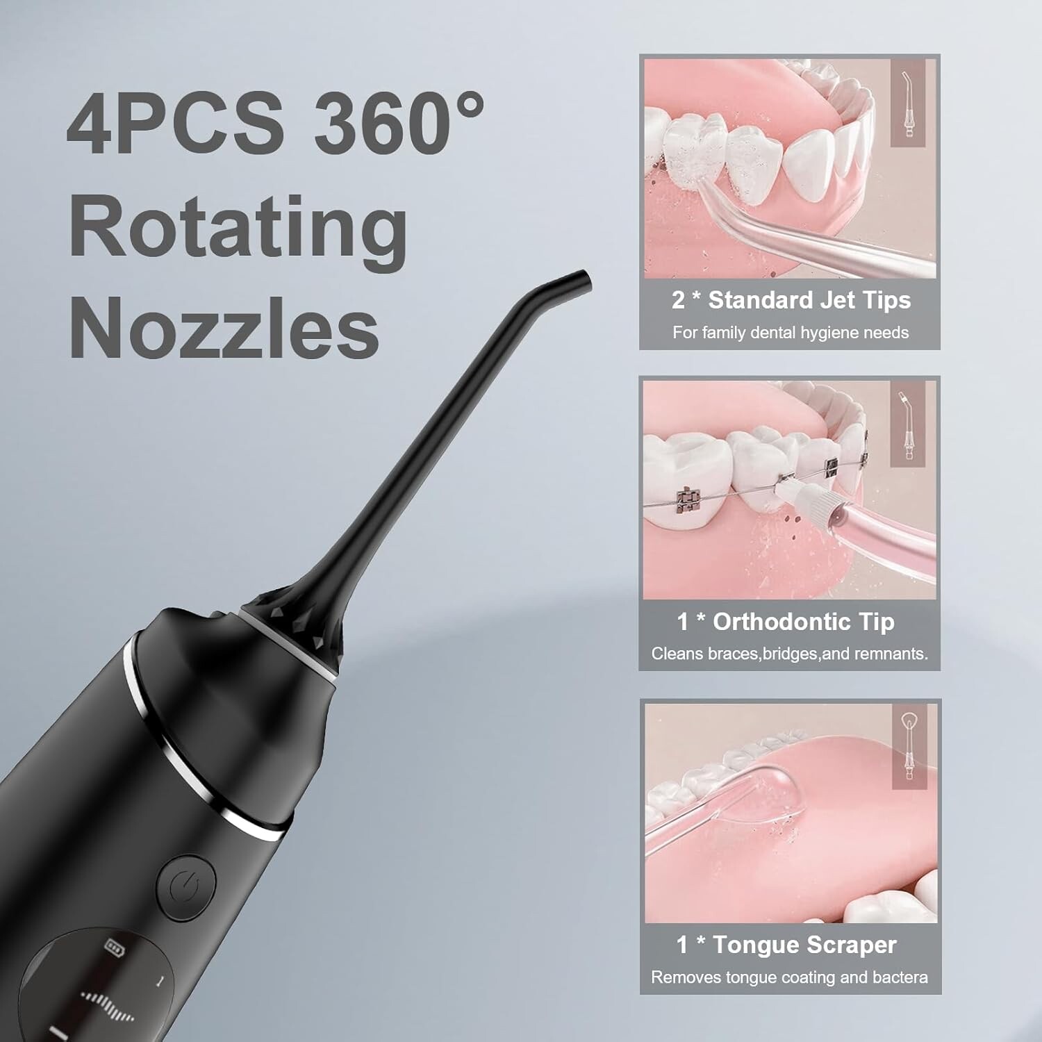 Cordless Rechargeable Water Dental Flosser Oral Irrigator with 4 Modes, 280mL