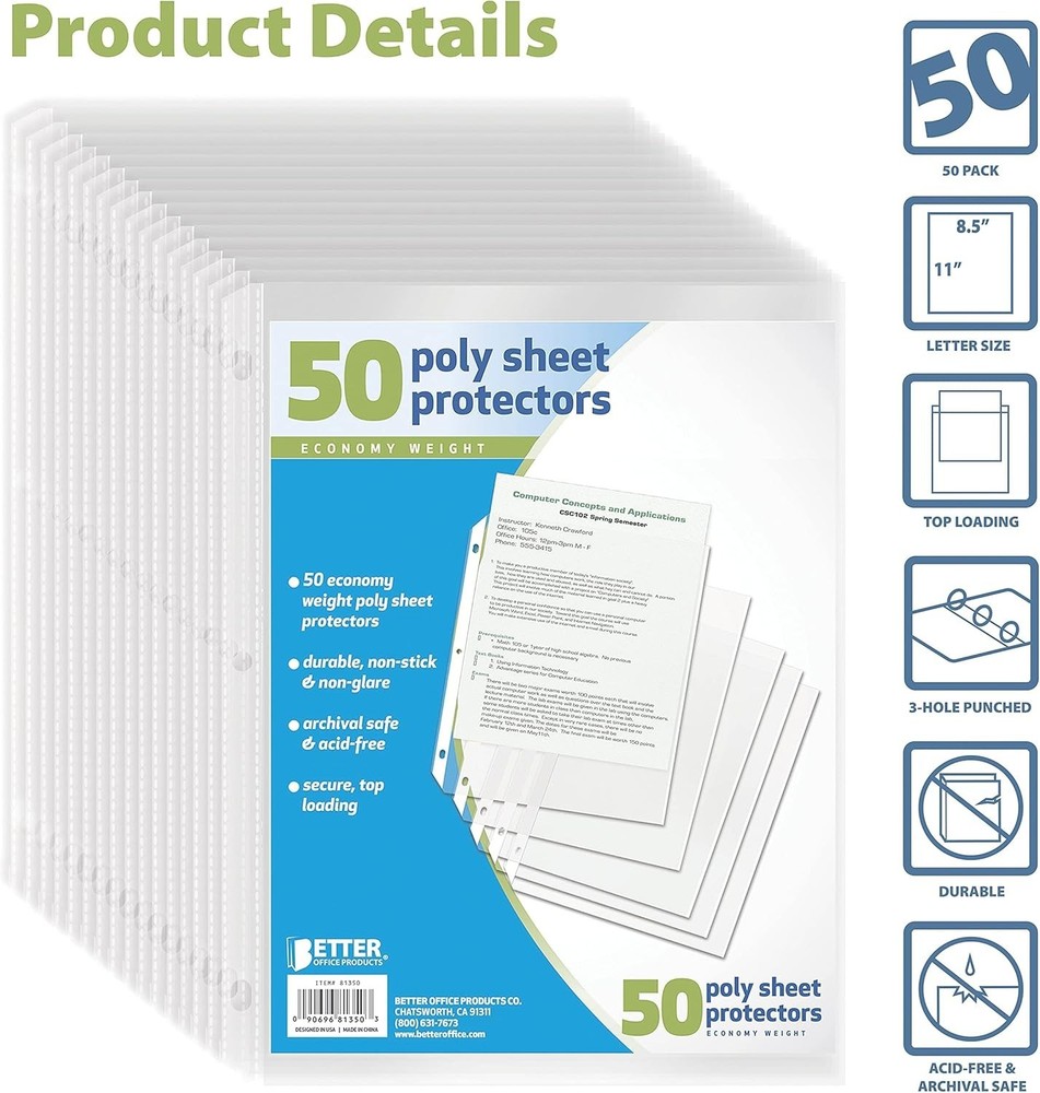 Better Office Sheet Protectors, 50 Pack