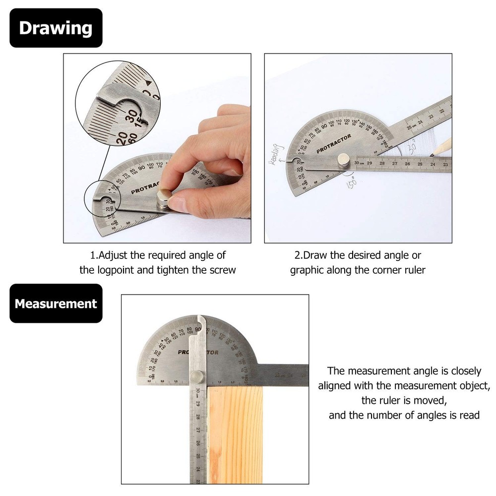 Multi-Functional Angle Protractor - 30cm/11.8'' Stainless Steel Measuring Ruler