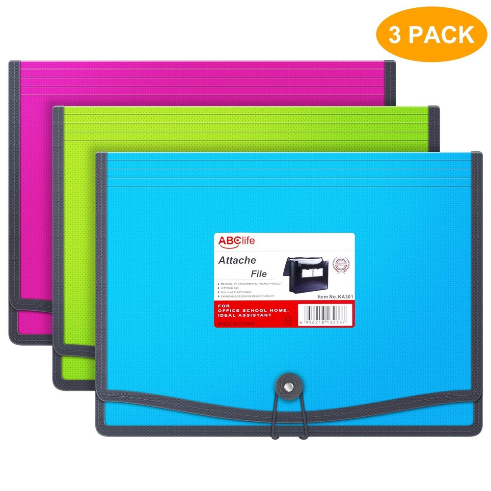 3 Pack Expanding File Folder Organizer Poly Pockets A4/Letter Size, Plastic E...