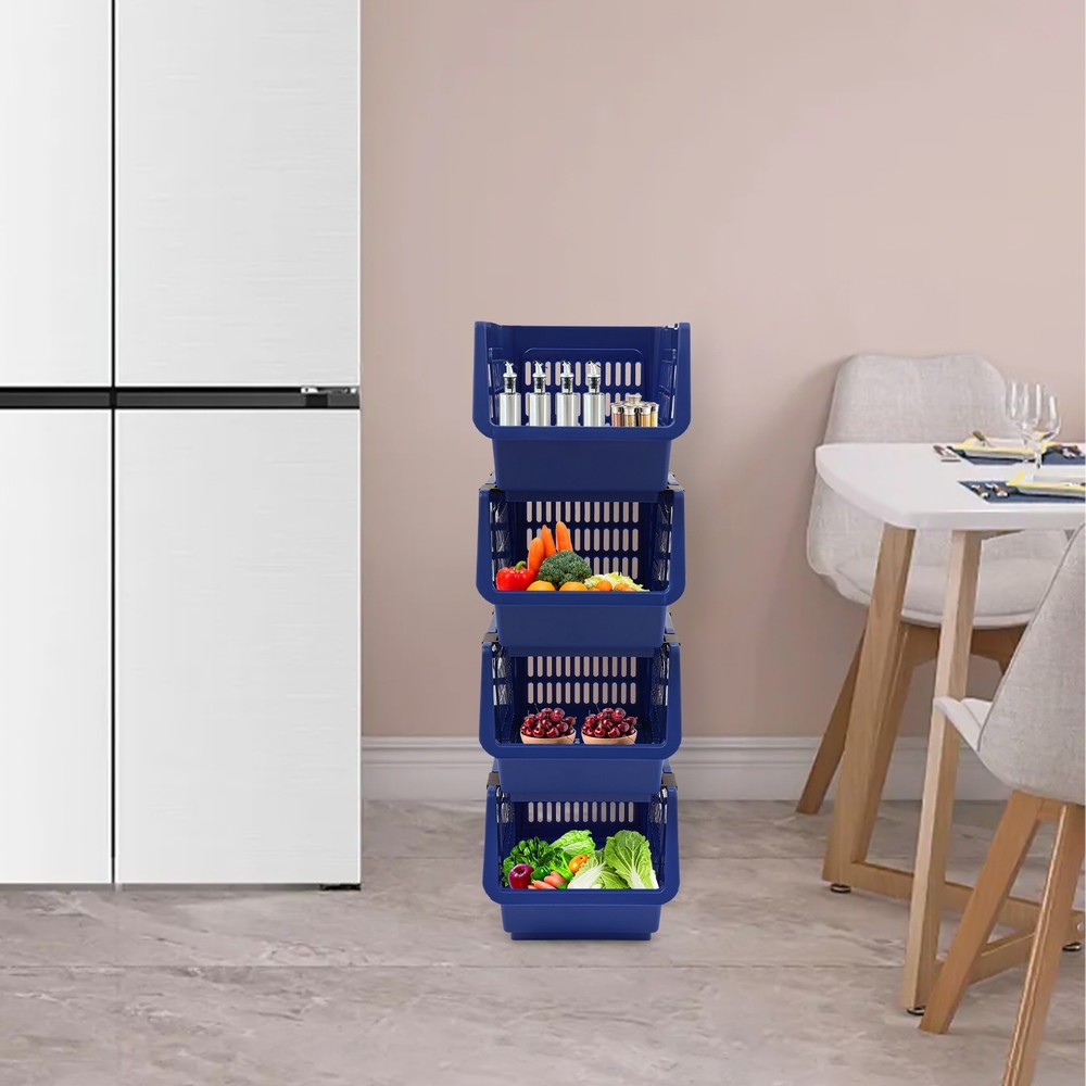 4PCS Stacking Storage Baskets, PP Plastic Stackable Organizer Bins