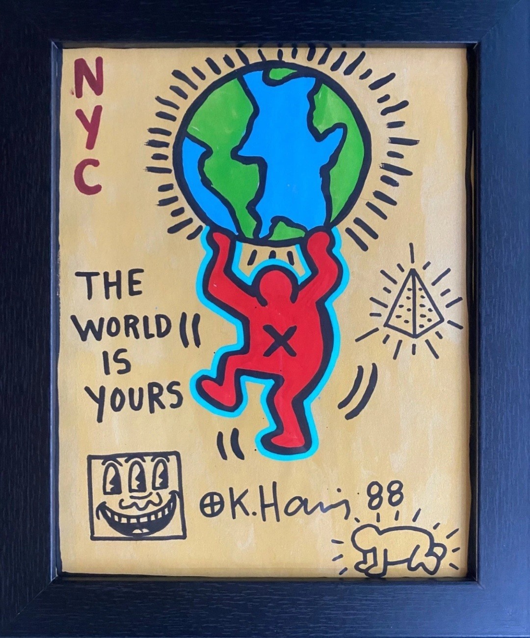 Keith Haring  Drawing on Vintage Unique Paper SIGNED NYC
