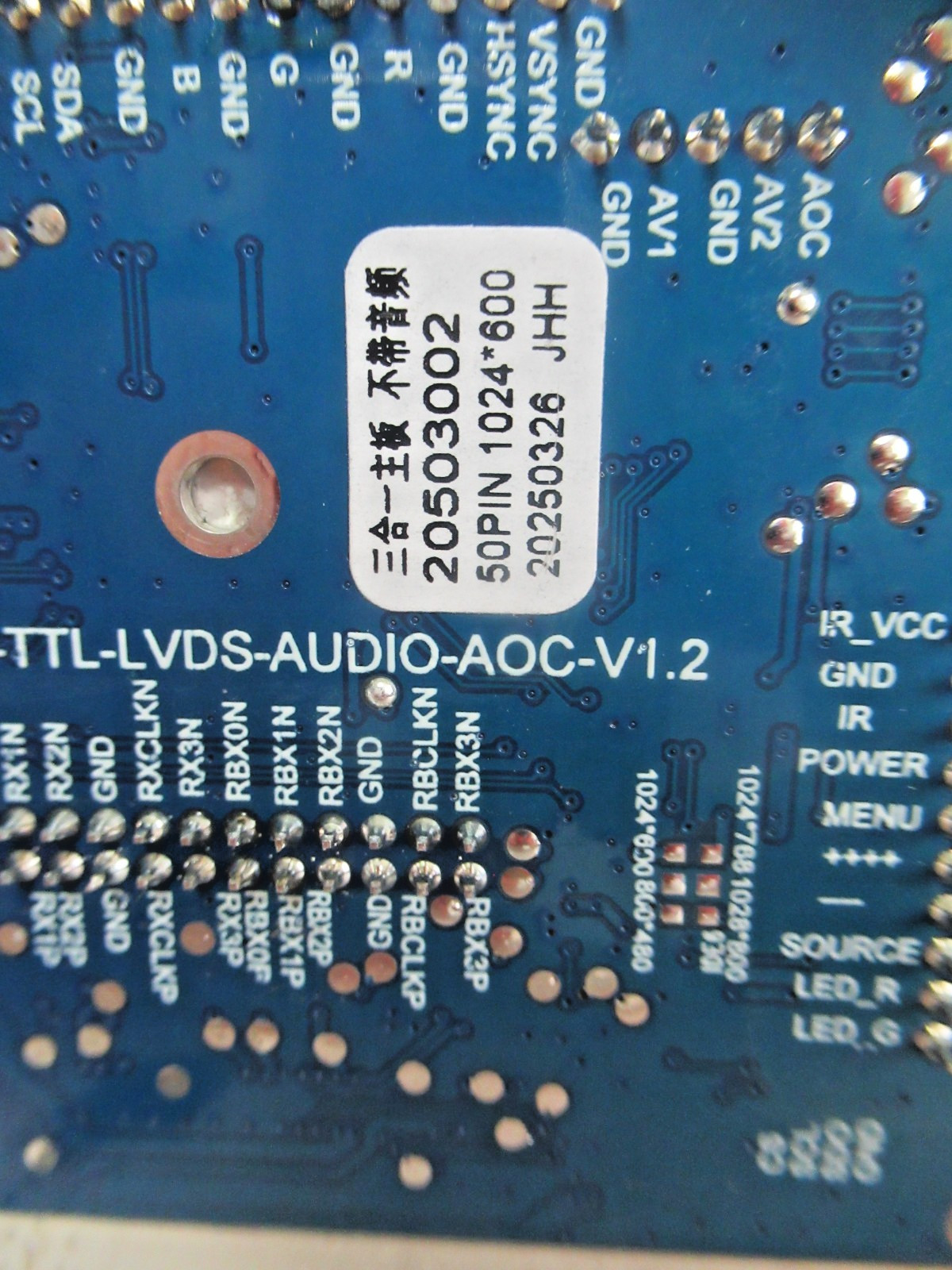 AV LCD CONTROLLER BOARD 50 PIN 1024X600
