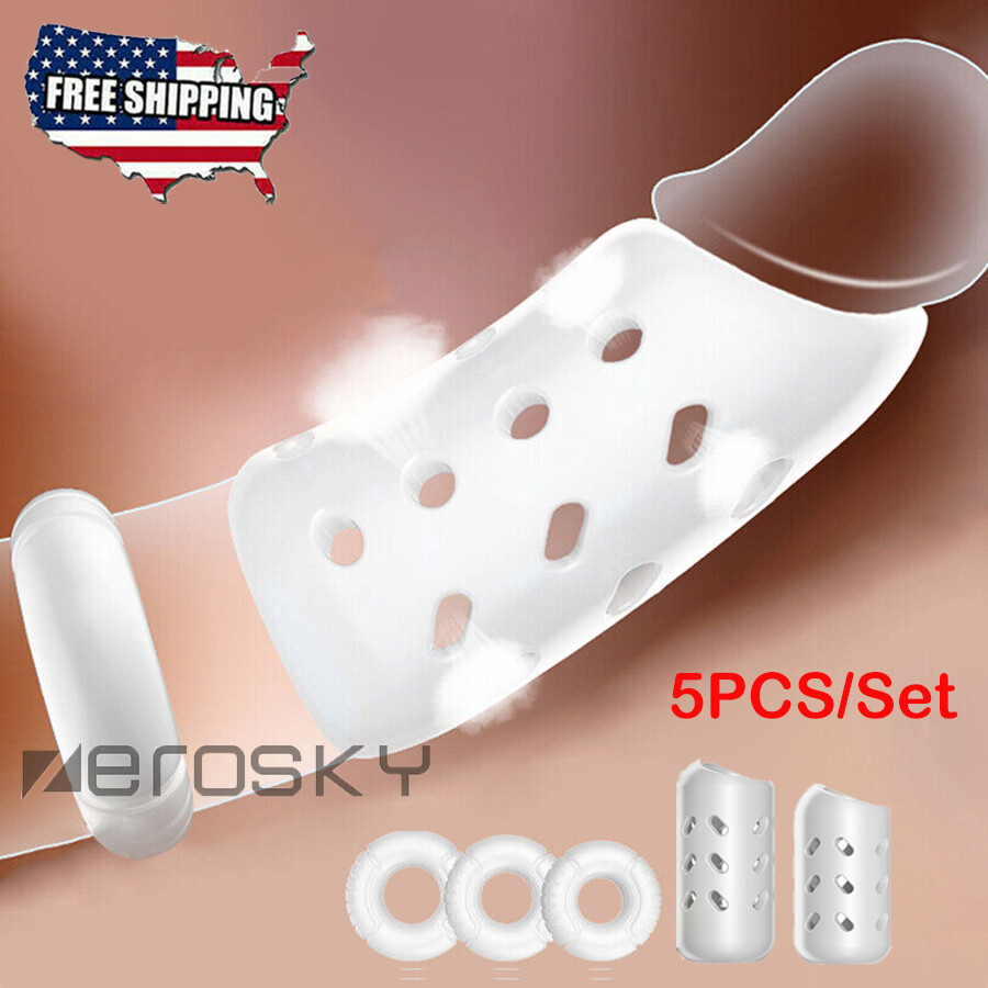 5PCS Reusable Silicone Penis Sleeve Male Ejaculation Delay Ring Set For Men US
