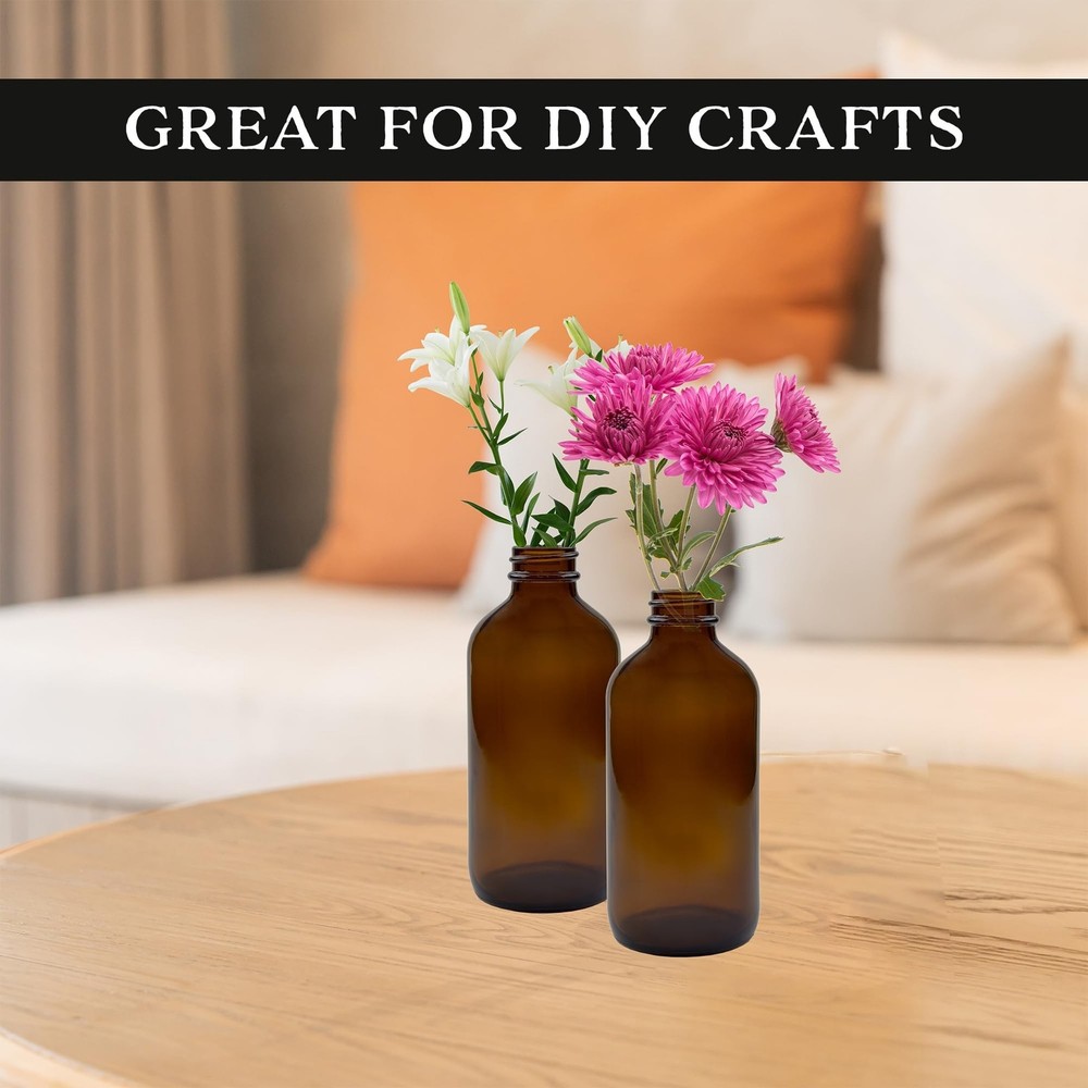 Cornucopia 8-Ounce Amber Glass Bottles with Polycone Caps, 6-Pack
