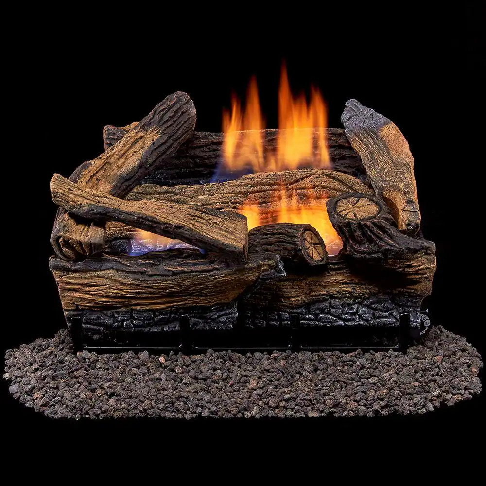 18 In. Ventless 30,000 BTU Split Red Oak Dual Fuel Gas Log Set with Remote Contr