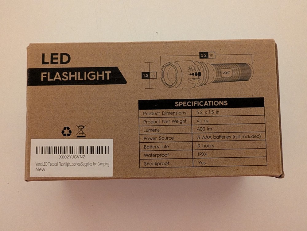 Vont 2-pack LED Tactical Flashlight Brand New