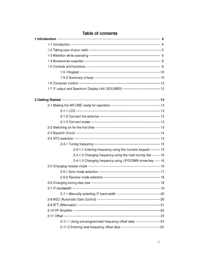 AOR AR ONE Operating Manual: 75 Pages, Coil Bound, Protective Covers