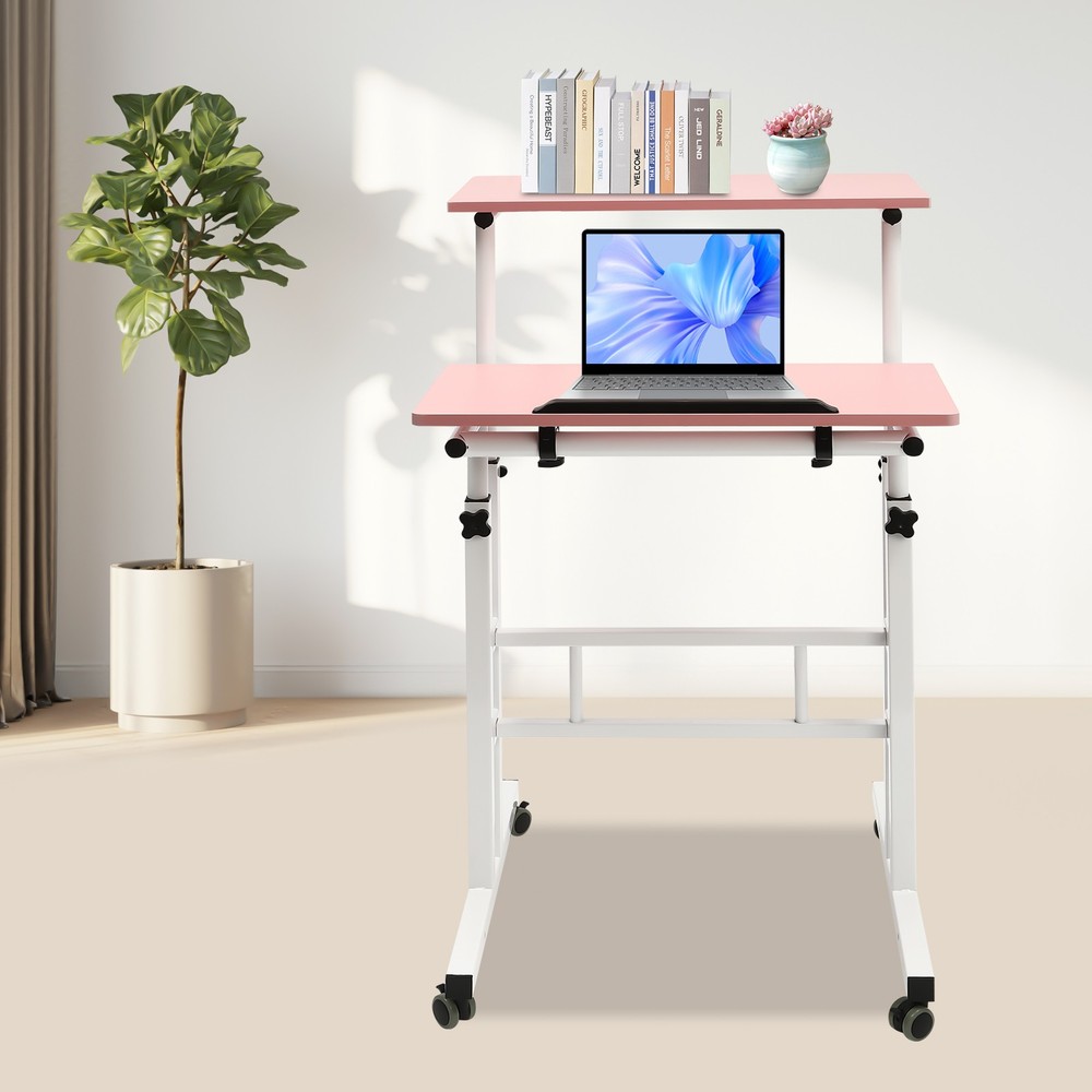 Height Adjustable Rolling Desk Laptop Table Home Office Working Drawing Desk