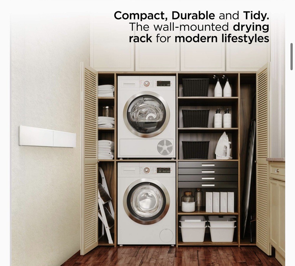 Step Up Laundry Drying Rack Wall Mounted Retractable Clothes White 40" White NEW
