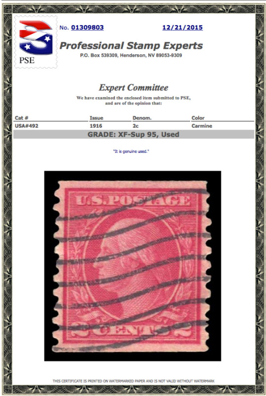 #492 Used, Coil Single, PSE Graded 95, Cert # 01309803