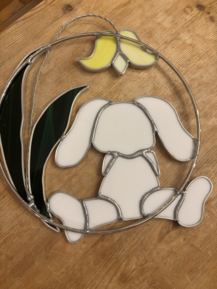 VTG Pair Stain Glass Suncatchers Easter / Bunny Eggs Spring Decor Easter Eggs