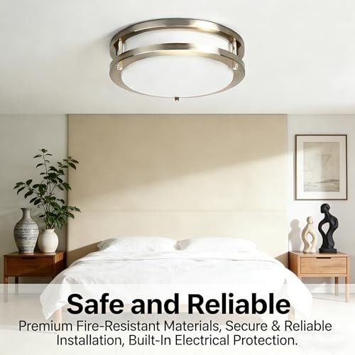Dimmable LED Ceiling Light Fixture, Flush Mount Ceiling 32W Brush Nickel