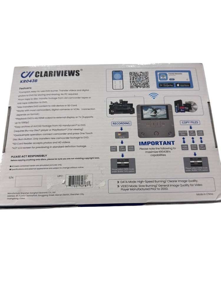 Clariviews Multi-Function Digital Media Recorder KR043B
