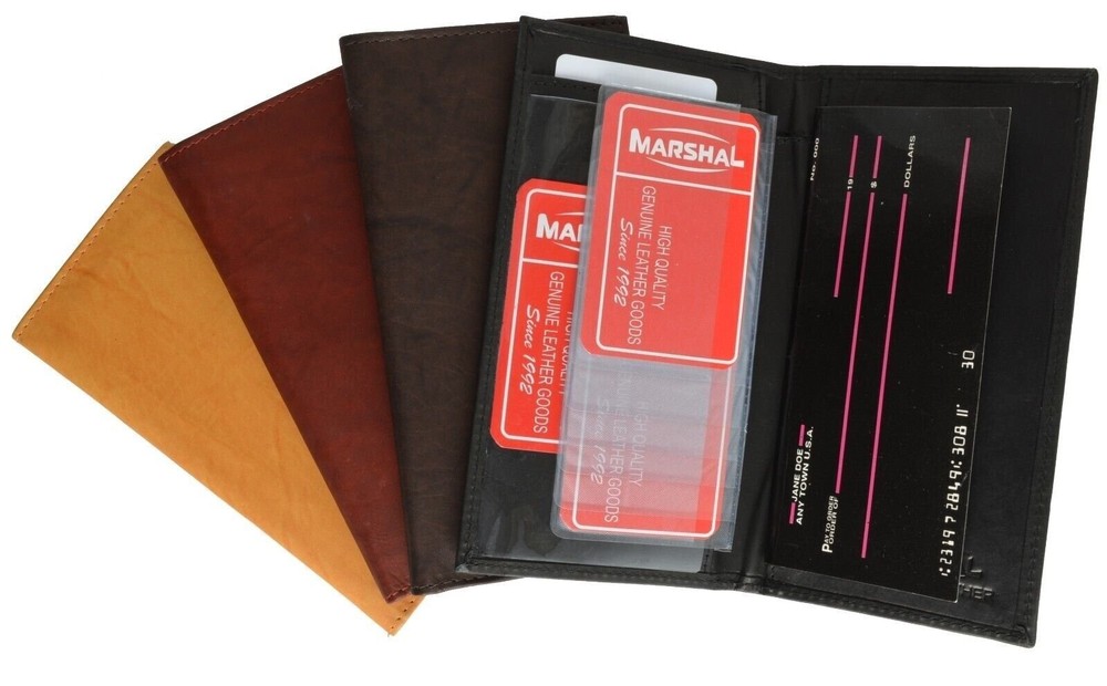 Genuine Leather PLAIN Checkbook Cover BROWN- NEW