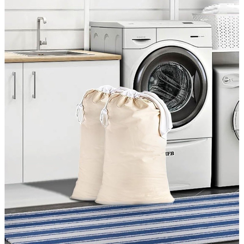 Extra Large Cotton Laundry Bags 2 Pack Durable Drawstring Storage Travel Camping