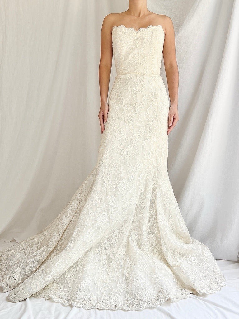 Liancarlo Couture Ivory Lace Strapless Mermaid Wedding Dress Size 4