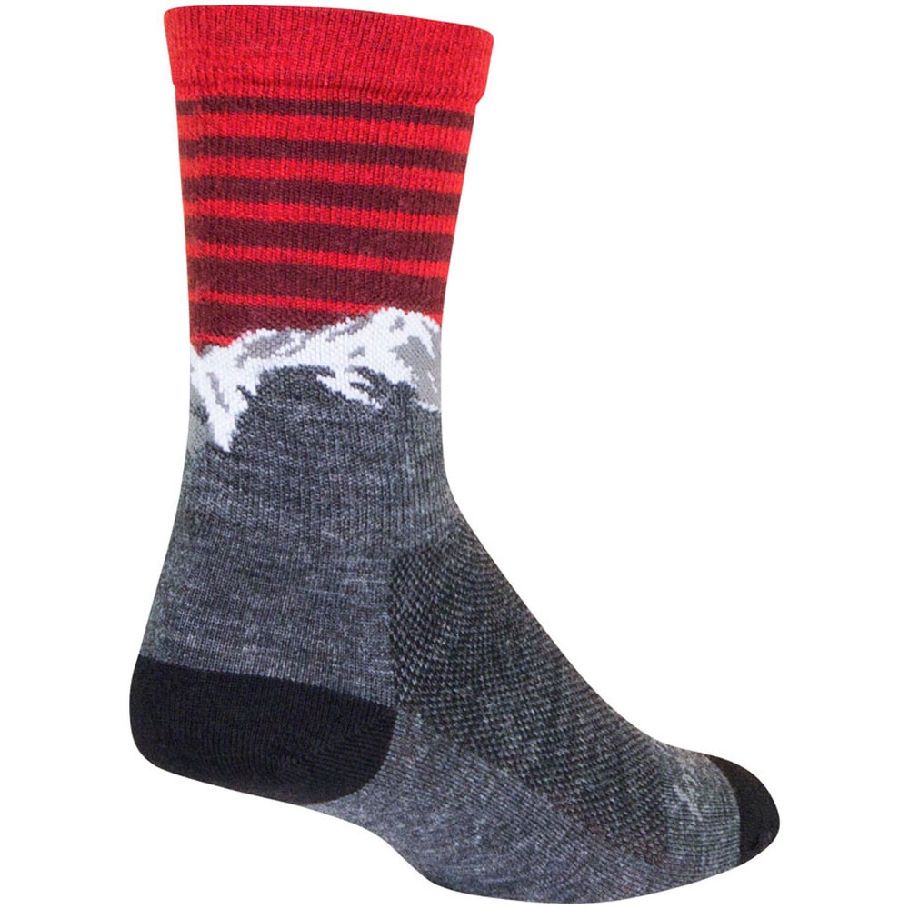 SockGuy Summit Wool Socks - 6 inch, Gray/Red/White, Small/Medium