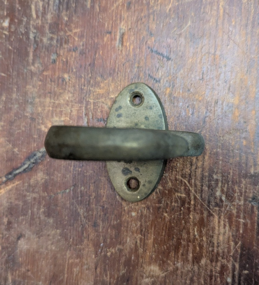 Antique Early Fireplace Tool Jamb Hook Solid Brass Primitive