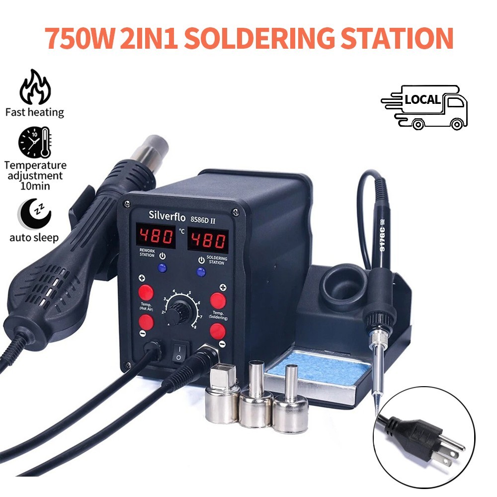 750W 2in1 Digital Soldering Station Iron Kit Hot Air Gun Heat Rework SMD Welding