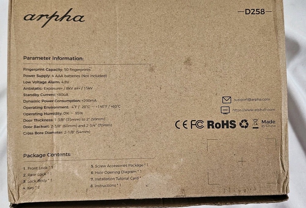 ARPHA Keyless Smart Fingerprint Locking Door Knob Instructions Missing