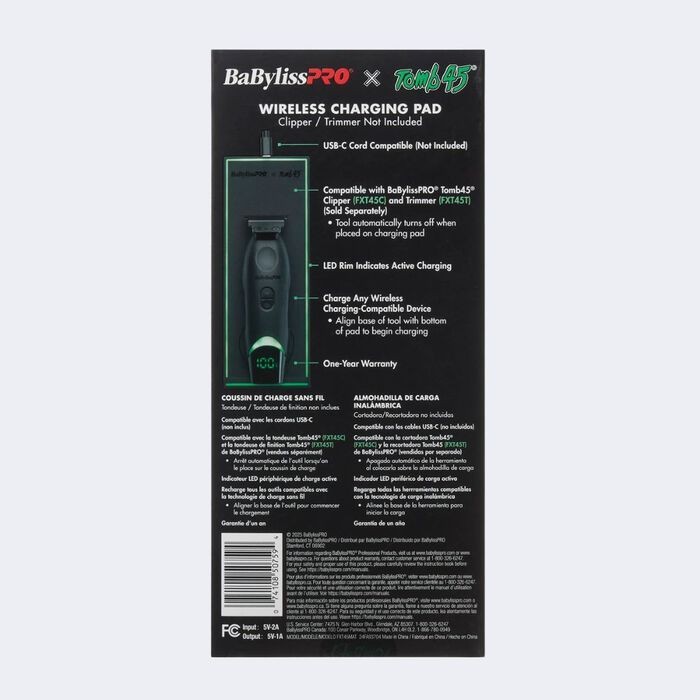 Babyliss Pro X Tomb45 Black Green Wireless Charging Clipper Trimmer +2 Pads