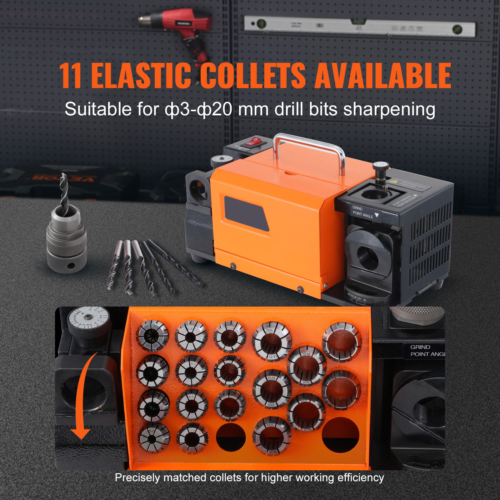 MR-20G Drill Bits Sharpener 3-20mm Bits Grinder Sharpener & 18 Collets