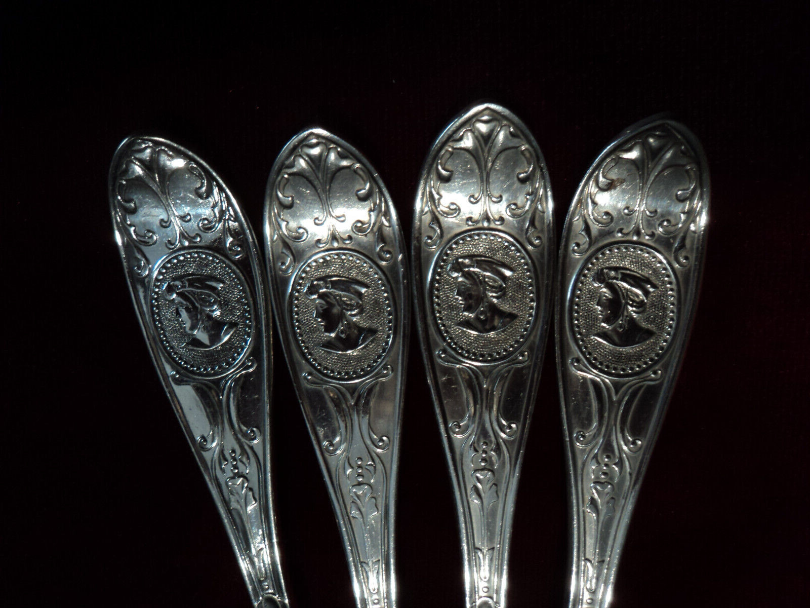 Silverplate Flatware Lot of 4 Victorian Nut Picks Rogers Medallion 1867