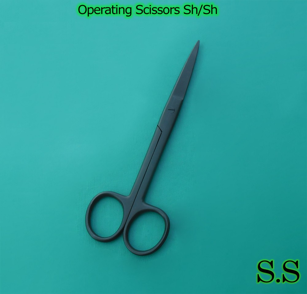 5 Operating Scissors Straight 4.5" Sharp-Sharp Black Coated Surgical Instruments
