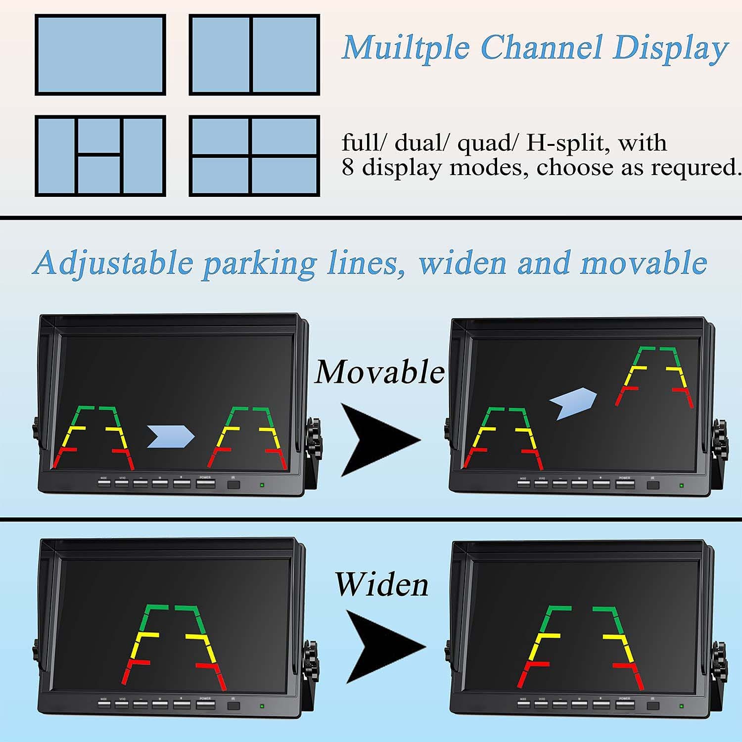 10.1" DVR 4-segment Monitor Wireless +2x 1080P Rear View Camera for Truck RV
