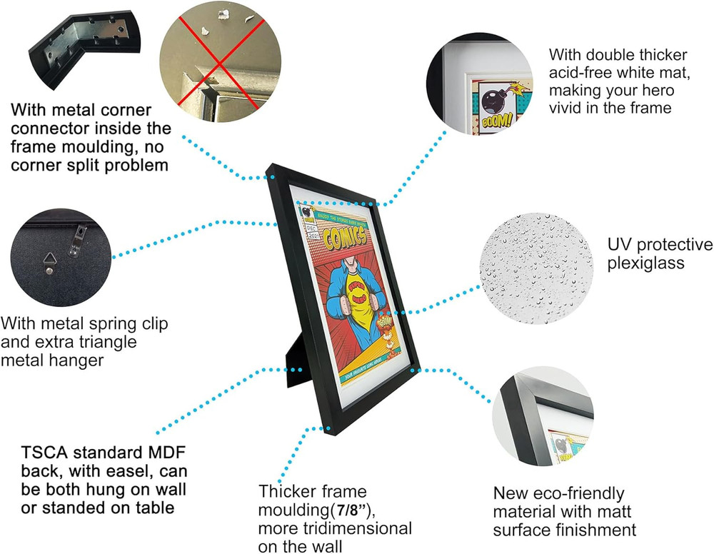 Comic Book Frame,4 Pack,Ultraviolet UV Protection, Fits Current Comics up to 6 3