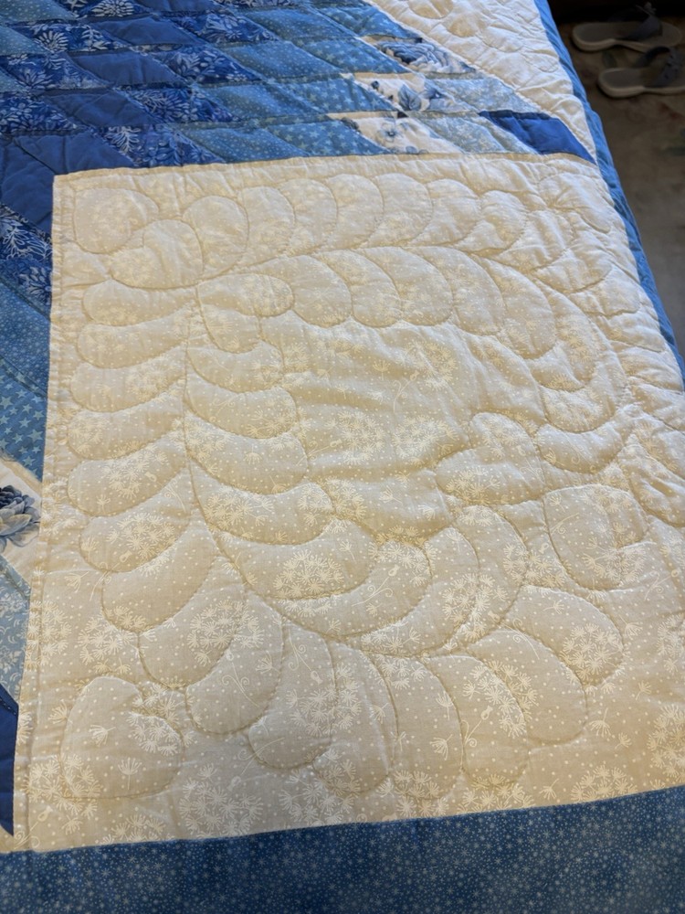 Handmade Patchwork Star Pattern Blue Queen Size Cotton Quilt