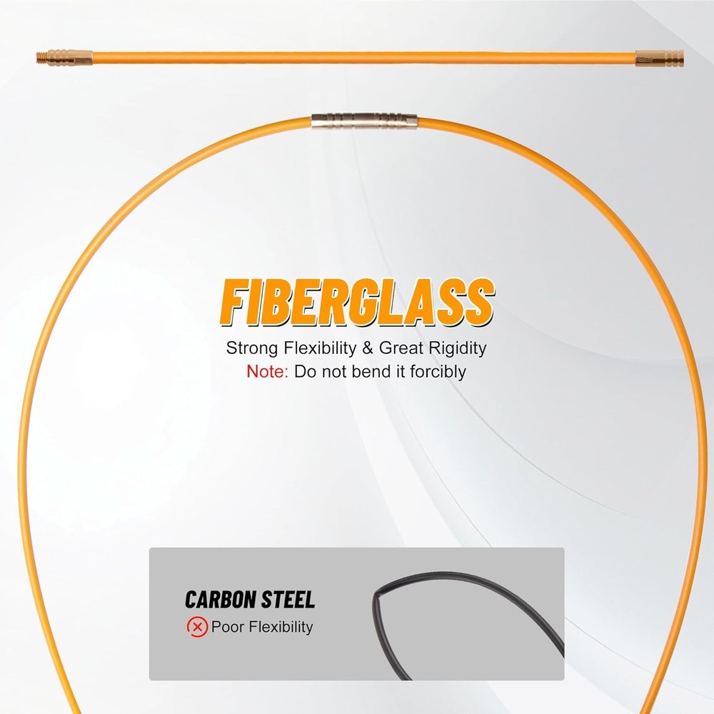 50FT Fiberglass Running Electrical Wire Cable Glow Rods Wire Pulling Tools Fi...