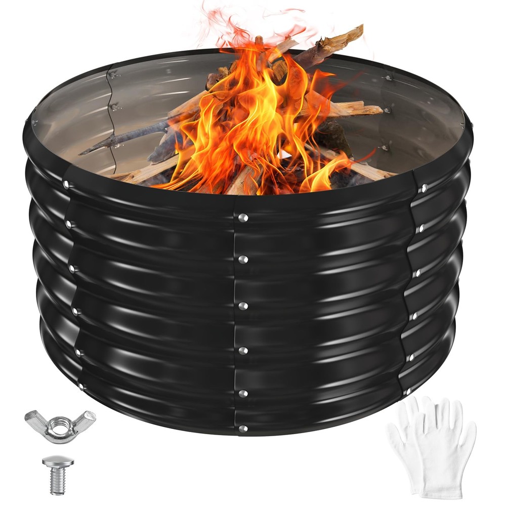 32 Inch Round Galvanized Fire Pit Ring/Fire Ring - Foldable and Perfect for O...