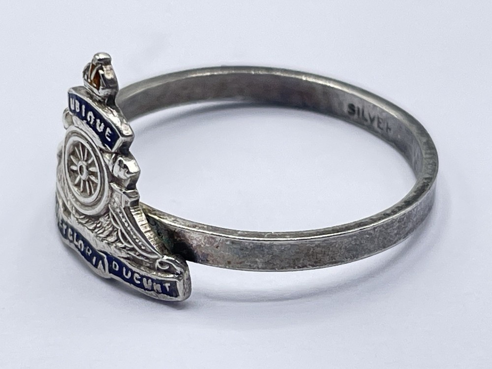 WW2 British Sterling Silver & Enamel Royal Artillery Sweetheart Ring