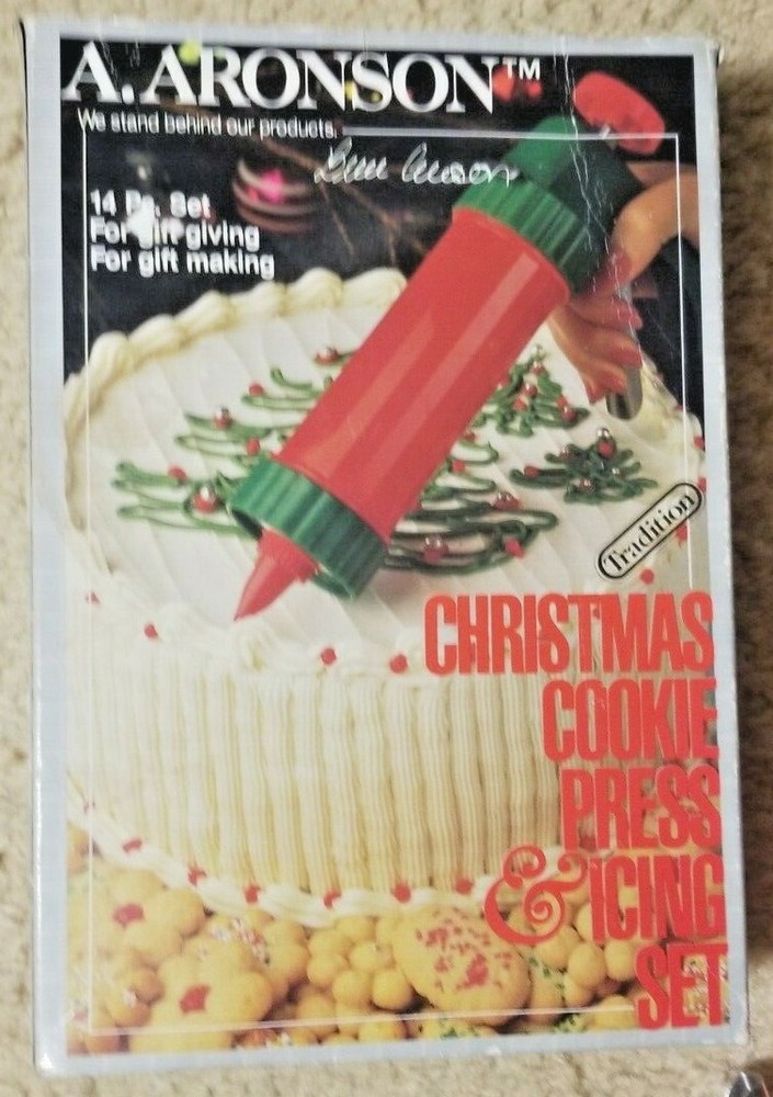 A Aronson Cookie Press & Icing Set - W/17 Disks & 6 Decorating Tips Lightly Used