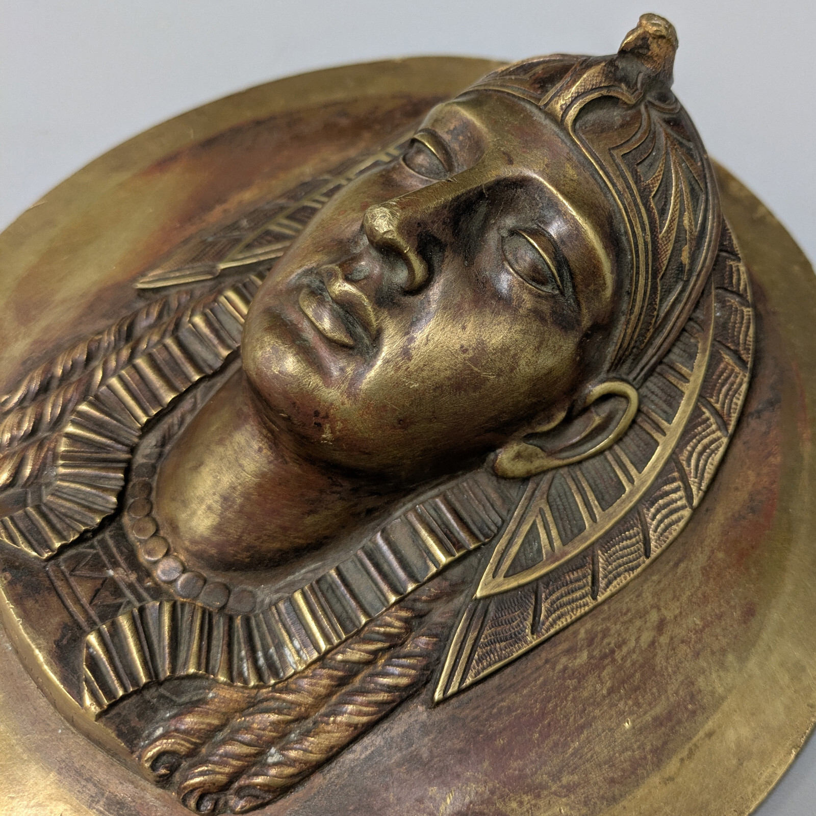 P.E. Guerin NY Egyptian Pharaoh Bust Brass Wall Plaque 7” Egypt